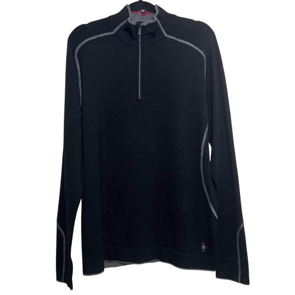Smartwool Sweater Mens Size Large Black 1/4 Zip Pullover Outdoor Thumb Holes - Picture 1 of 15